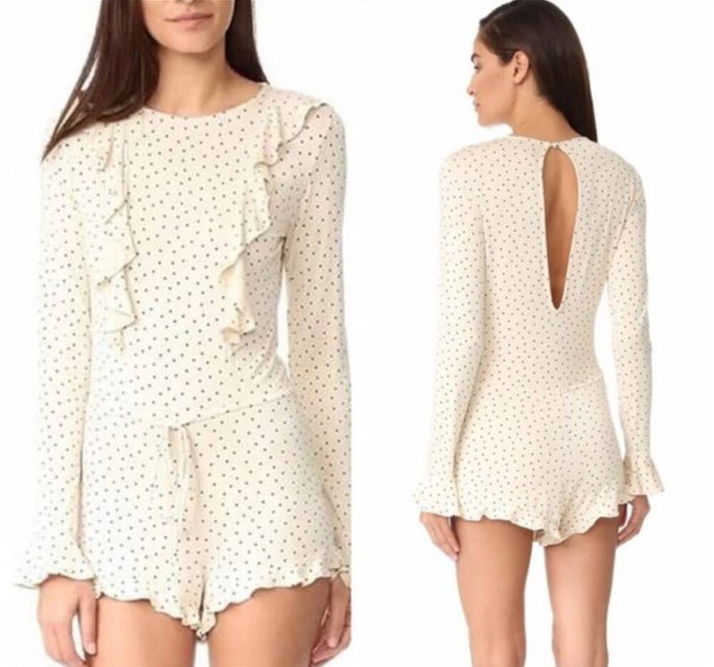 For Love & Lemons Emmanuelle Romper Skivvies Polka Dot Coquette Loungewear S